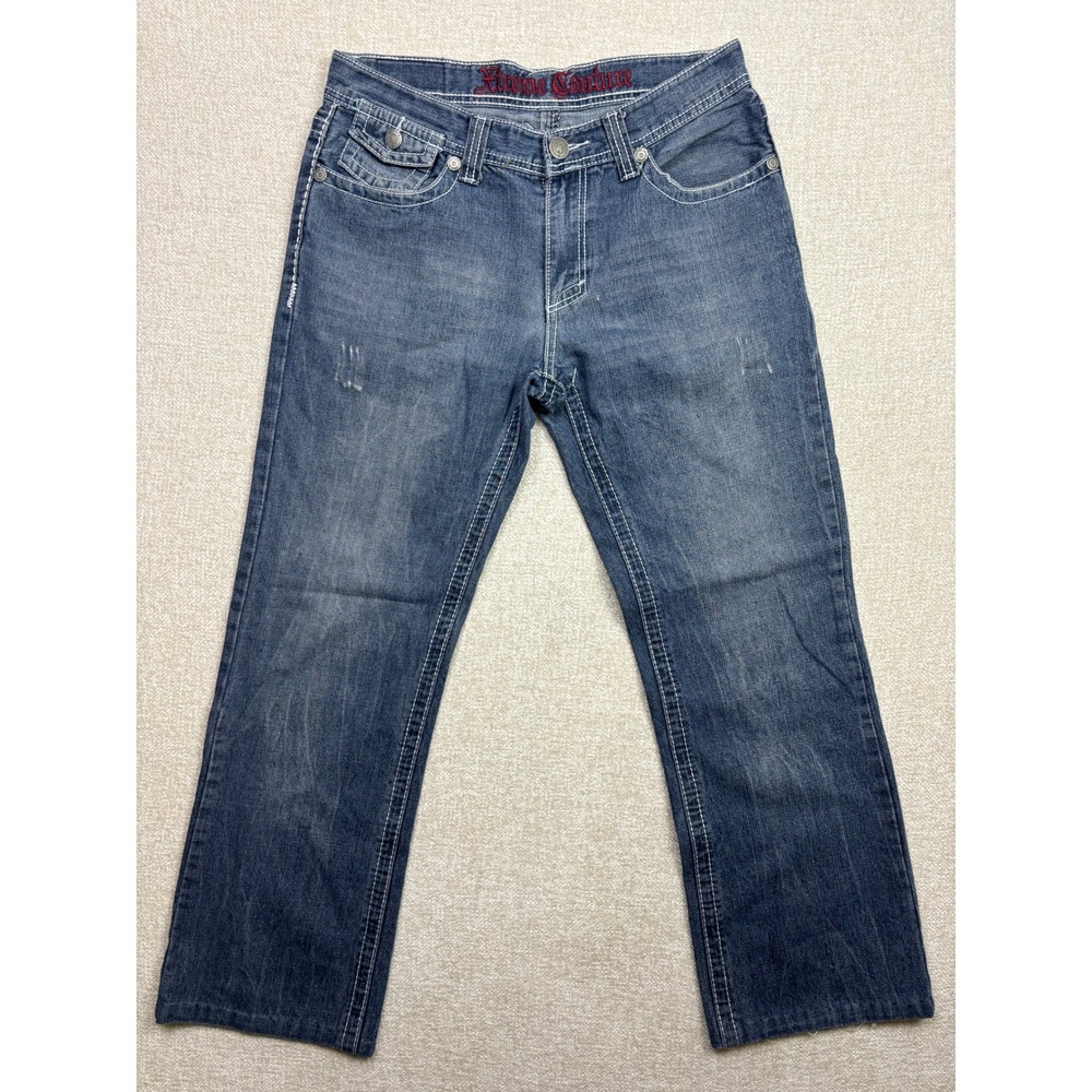 Xtreme Couture by Affliction Mens Blue Denim Jeans 32x32 Contrast Stitch MMA Y2K